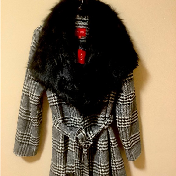 NEW Coat from GUESS XL size Wool Blend Coat Premium Quality, Gorgeous with Fur - Picture 1 of 7